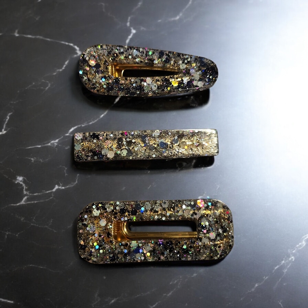 Black And Gold Glitter Barrettes